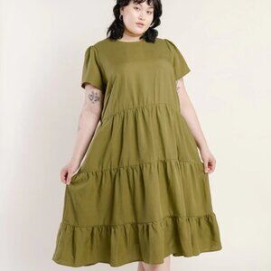 TRADLANDS | CHALET TIERED DRESS | OLIVE | SIZE L